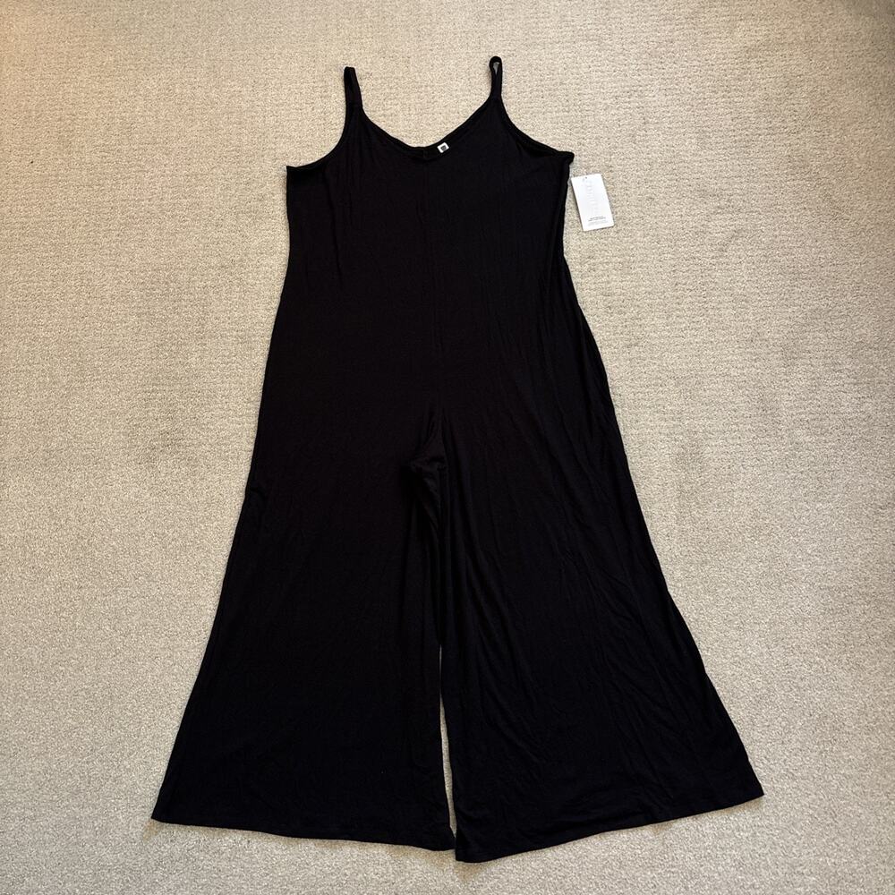 NWT Athleta Nighttime Bliss Sleep V-Neck Romper Size XXS Black Wide Leg